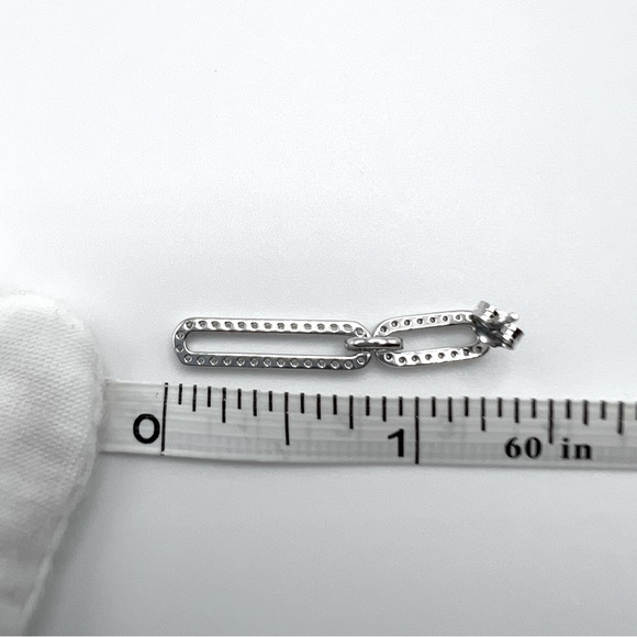 .925 Sterling Silver Rhodium Plated Dangling CZ Paperclip Earrings - Picture 14 of 17